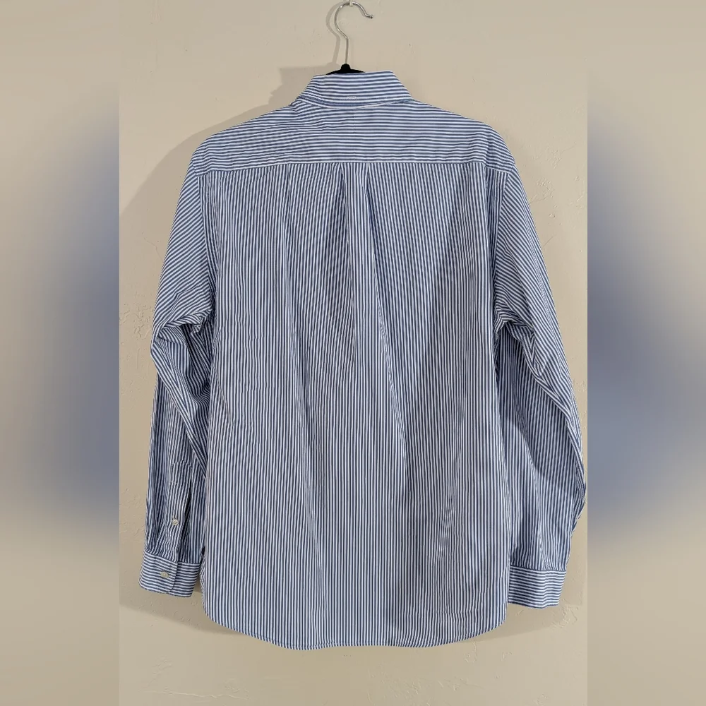 Ralph Lauren Men's Large Custom Fit Button Down Collar Blue Stripe Dress Shirt - Picture 5 of 5